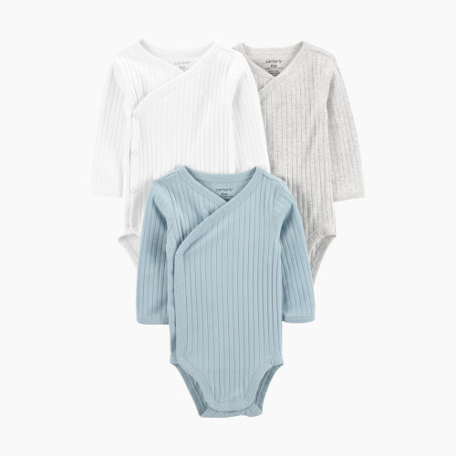 Carter's Side-Snap Bodysuits (3 Pack) - White/Blue/Grey, 3M
