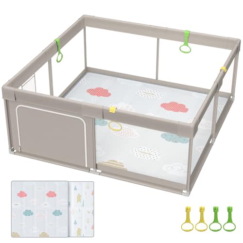 Baby Playpen with Mat, 71x59inch Playpen for Babies and Toddlers, Kids Play Pen, Extra Large Baby Playpen,Baby Fence,Big Playpen for Infants with Gate,Playard for Baby