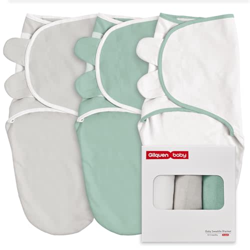 GLLQUEN BABY 3-Pack Baby Swaddle Sleep Sacks for Newborns 0-3 Months - Adjustable Infant Swaddle Blanket Wrap,Baby Essentials,Gray & Green Tone