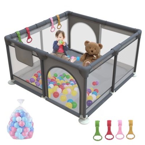 Baby Playpen for Indoor & Outdoor Active Center, Playards for Babies and Toddlers with Breathable Net and Zip, 50" x 50", Dark Gray