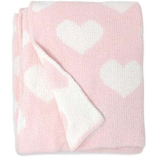 Living Textiles Pink Hearts Chenille Soft Baby Blanket Reversible Premium Cozy Fabric for Best Comfort - for Infant,Toddler,Newborn,Nursery,Girl,Throw,Crib,Stroller,Gift, Pink Hearts 40x30