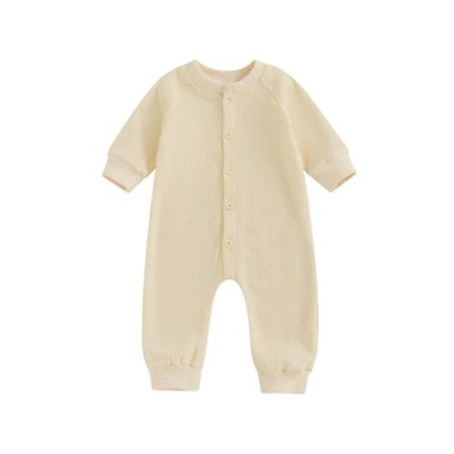 Nygoyerh Baby Boys Girls Jumpsuits Long Sleeve Crewneck Loose Waffle Rompers Newborn Pajamas Infant Clothing 0M 3M 6M 9M 12M 18M