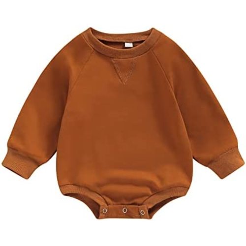 Toddler Baby Boy Girl Bubble Romper Infant Oversized Plain Long Sleeve Crewneck Sweatshirt Bodysuit Cute Clothes
