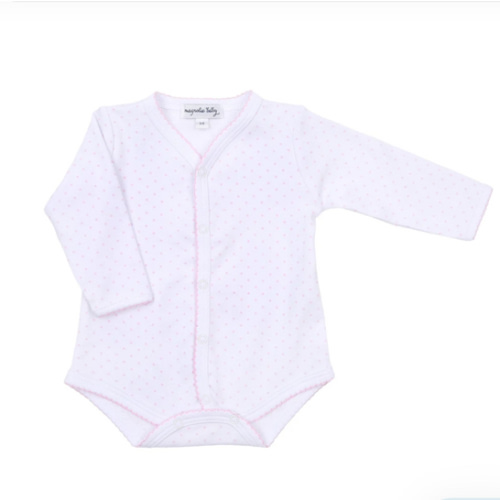 Magnolia Baby Mini Dots Front Snap Long Sleeve Bodysuit - Pink