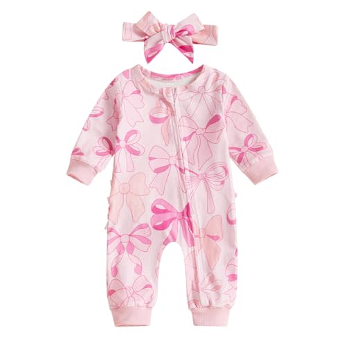 MoZiKQin Newborn Baby Girl Ruffle Romper Knit Sweater Onesie Jumpsuit Long Sleeve Zipper Romper Solid Fall Winter Outfits