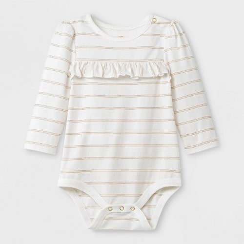 Baby Girls' Lurex Stripe Bodysuit - Cat & Jack™ Cream, Size: 6-9M
