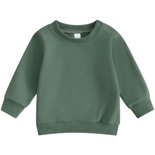 Toddler Baby Boy Girl Long Sleeve Crewneck Pullover Sweatshirt Sweater Outfits Solid Color Casual Clothes