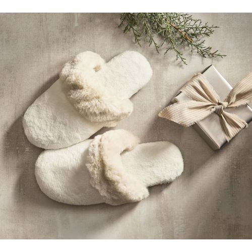 Ruched Faux Fur Slippers