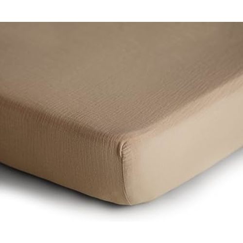 mushie Extra Soft Muslin Fitted Mini Crib Sheet | 24"x 38" (Pale Taupe)