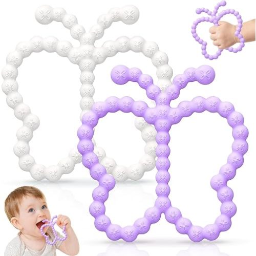 2 Pack Baby Teether Toys for 0-6 6-12 Month, Butterfly Teething Ring Toys
