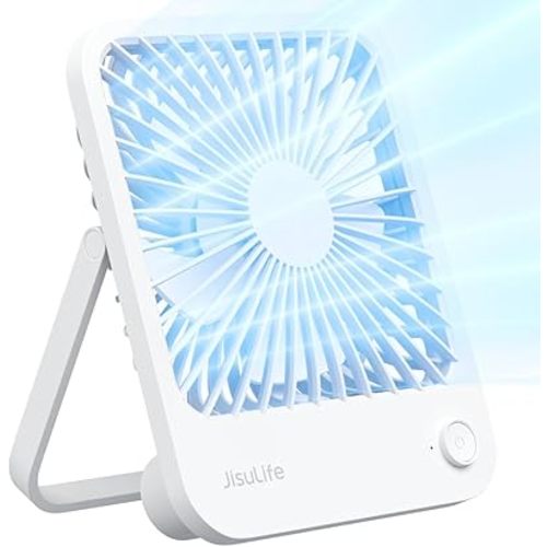 JISULIFE Desk Fan Battery Rechargeable, 4500mAh 180°Foldable Portable Personal Fan, 4 Speeds Adjustable Long Battery-life for Home Office Travel Outdoor Gifts for Women Men-White