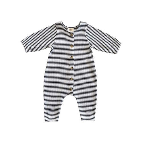 Black Stripe / Organic Ribbed Long Sleeve Bay Jumpsuit
