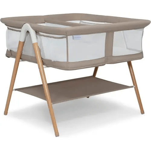 Delta Children Bondi Beechwood Twin Bassinet with PureAir Breathable Mesh Sheet and FSC-Certified Wood, Tan