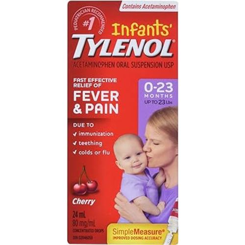 Tylenol Infant Fever, Teething and Pain Reliever for Baby, Cherry Suspension Medicine, 24mL