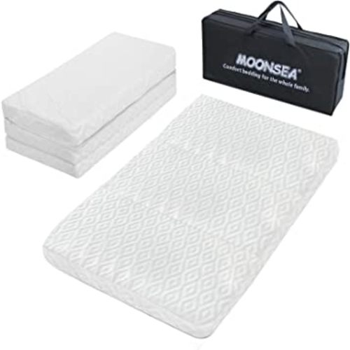 Pack n Play Trifold Mattress Topper, Pack and Play Mattress Foldable with Ultra Soft Jacquard Water-Resistant Playard Playpen Mattress Pad Cover, Mini Crib Mattress 37.5x26x2 Inch