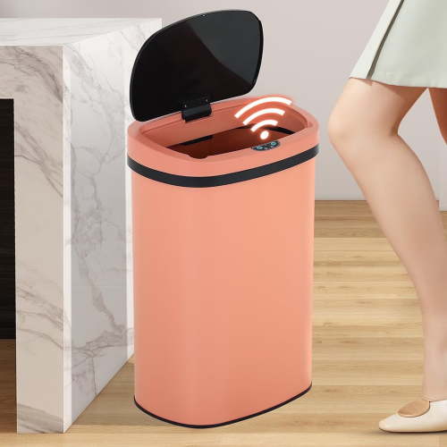 13 Gallon Automatic Trash Can Kitchen Trash Can Stainless Steel Garbage Can with Touch-Free & Motion Sensor for Home Office, Pink