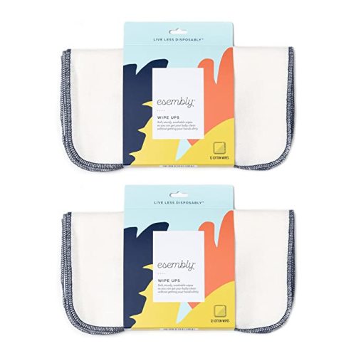 Esembly Wipe Ups, Organic Cotton Reusable Baby Wipes 24-Pack