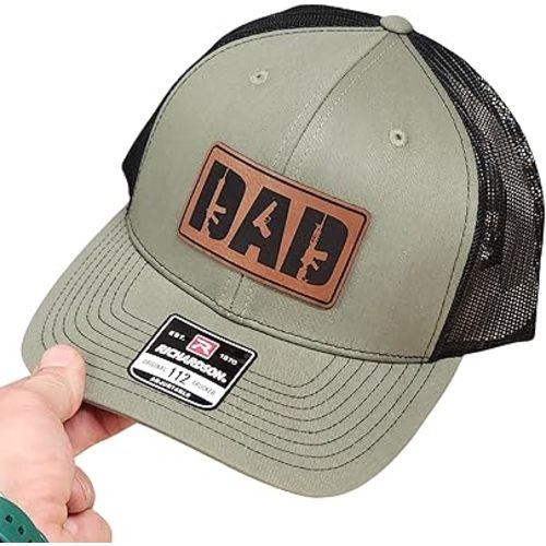 Dad Gun Hat, olive green Trucker Hat for Dads, Richardson 112 Cap, Snapback Adjustable, Father's Day Gift