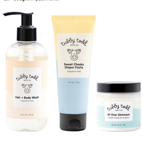 TUBBY TODD Baby Bundle Newborn Skin Care Set - Hypoallergenic Hair + Body Wash, All Over Ointment with Colloidal Oatmeal, Sweet Cheeks Diaper Paste - Fragrance Free, Standard Size