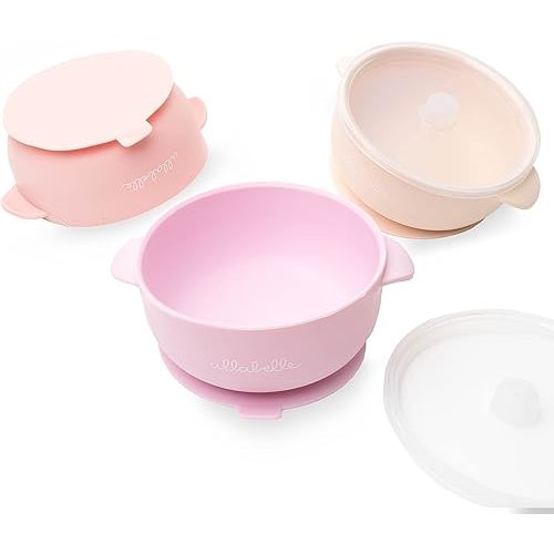 3 Pack Silicone Bowls for Baby with Lids, Perfect for Babies, Toddlers & Infants, BPA Free Silicone Baby Bowls, Food Grade, Microwave & Dishwasher, Leakproof with Strong Grip Base (Pink)