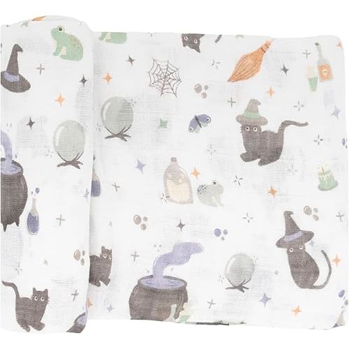 Little Unicorn - Cotton Muslin Swaddle Blanket | Single | 100% Cotton | Super Soft | Newborns and Infants | 47" x 47" | Unisex (Cats and Cauldrons)