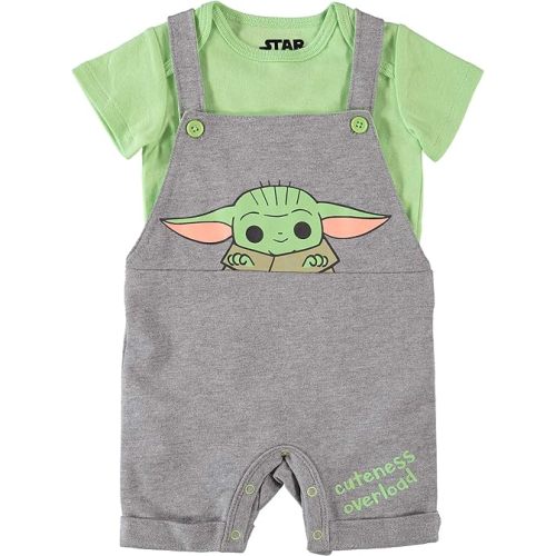 STAR WARS Newborn Infant Baby Yoda Boys Shortall Romper and Tshirt Set (Grey/Green, 24 Months)
