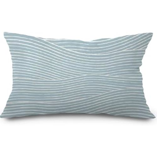 Blue Boho Coastal Ocean Wave Lumbar Pillow Cover 12x20 in, Coastal Decor