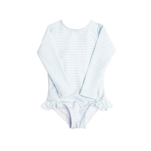 Baby powder blue stripe rashguard one piece | minnow swim