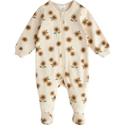 Sunflower Print Cotton Footed One-Piece Pajamas