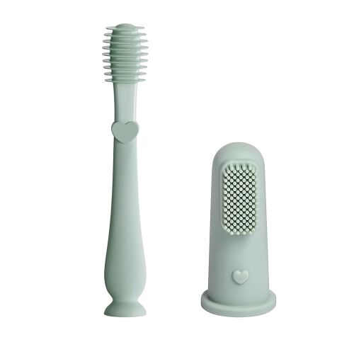 Baby Bliss Brosse à dents pour bébé et nettoyeur de langue pour bébé, marque détenue par une maman canadienne, brosse à dents 100 % silicone, nettoyeur de langue pour nouveau-né, sans BPA (sauge)