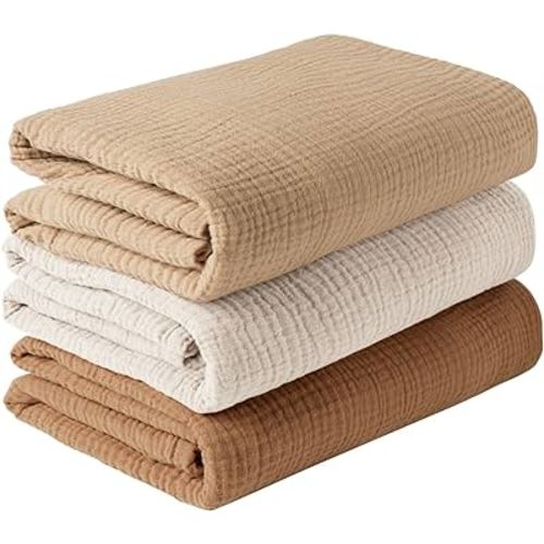 Konssy 3 Pack Muslin Swaddle Blankets for Unisex, Newborn Receiving Blanket, Large 47 x 47 inches, Soft Breathable Muslin Baby Swaddles for Boys & Girls