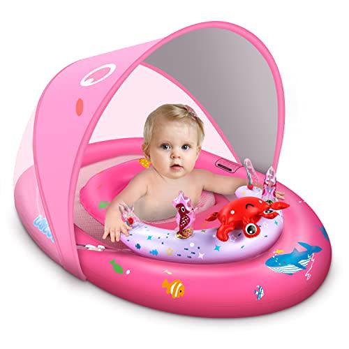 LAYCOL Baby Pool Float with UPF50+ Sun Protection Canopy and Toy Play Console for Infant, Toddler, Adjustable Safety Seat for 3-36 Months