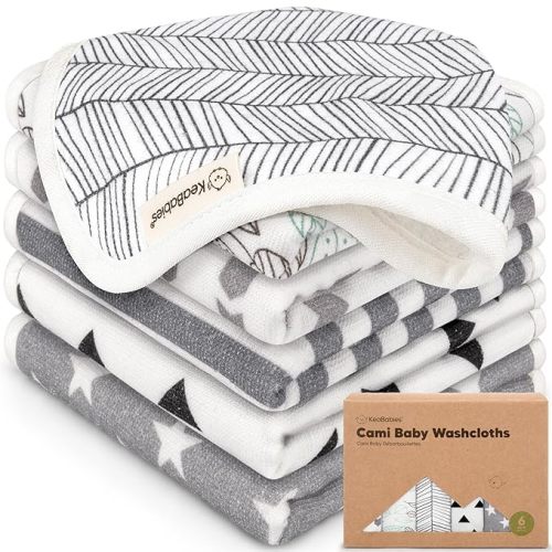 6-Pack Cotton Baby Washcloths for Newborn - Organic Cotton Muslin Soft Wash Cloths for Babies, Infant, Kids, Toddler Towels for Boy, Girl,Super Absorbent Face Cloths,Scratch-free Baby Rags (Grayscape)