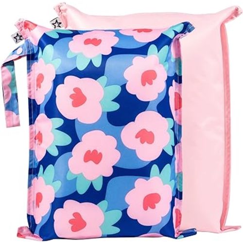 Tiny Twinkle Mess-proof Wet Bags 2 Pack Waterproof and Washable Bag for Travel storage, Stroller, Daycare, Baby Diapers, Yoga, Beach, Pool, Wet Toddler Swimsuits