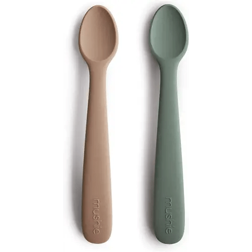 mushie Silicone Baby Feeding Spoons | 2 Pack (Dried Thyme/Natural)
