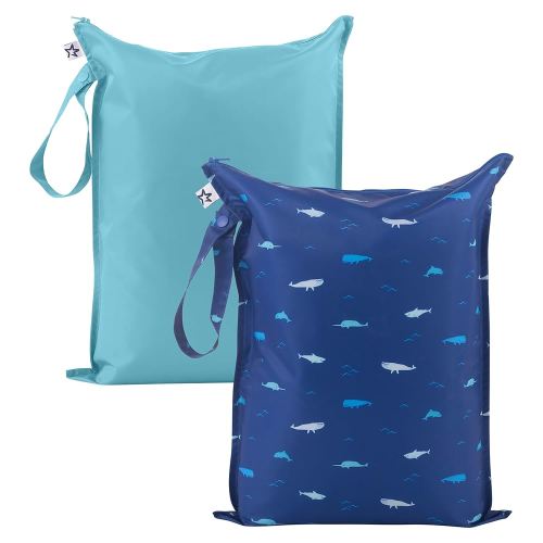 Tiny Twinkle Mess-Proof Waterproof Wet Dry Bag | 2-Pack Reusable Wet Bags for Swimsuits & Baby Clothes | Leakproof Wet Bag for Travel & Diaper Changes for Baby (Ocean)