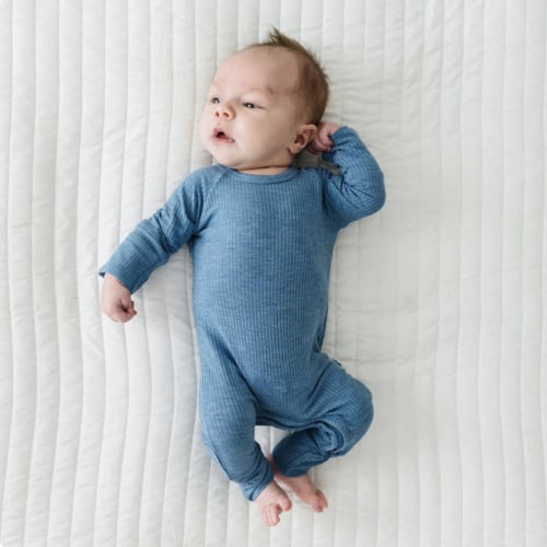 Heather Blue Ribbed Crescent Zippy - Little Sleepies
