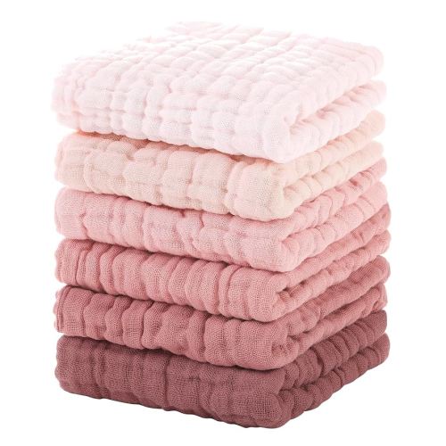 Unnivoll Muslin Burp Cloths Baby 12''X12'',Baby Washcloths 6 Pack, 100% Cotton Baby Wash Cloths Absorbent And Soft For Newborn Infants Kids Boys Girls Pink