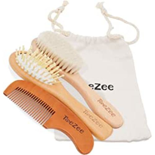 Amazon.com: ToeZee Wooden Baby Hair Brush and Comb Set | Natural Soft Bristles Made from Goat Hair | Best for Cradle Cap | Perfect Baby Registry Gift with Travel Bag | Suitable for an Infant or a Toddler : Baby