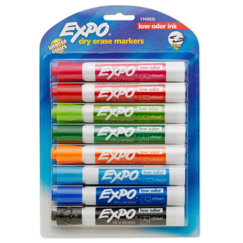 Expo Low Odor Dry Erase Markers, Chisel Tip, Assorted Colors, 8 Count