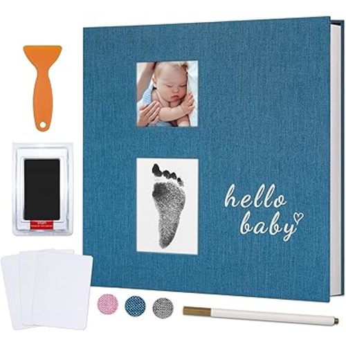 Vienrose Baby Photo Album Self Adhesive Memory Book 4x6 Magnetic Scrapbook Kit with Clean-Touch Ink Pad Handprint Footprint and A Metallic Pen for Boy/Girl 2 Windows 40 Pages