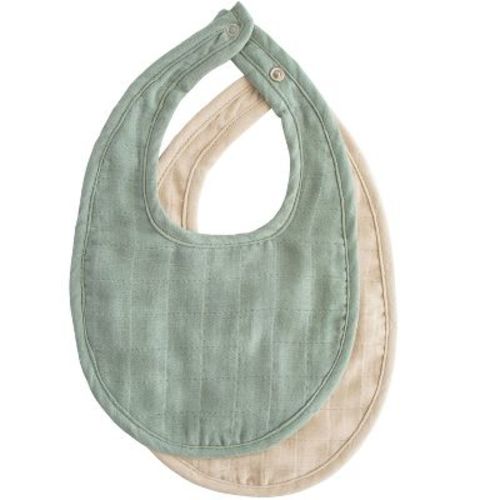 Muslin Bib 2-pack Olive Check/natural Check One Size