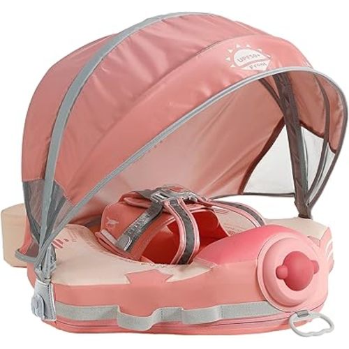 Mambobaby Float Upgrade Add Tail Baby Float with Canopy for Infant Waist Swimming Ring Swim Trainer Non-Inflatable Floats Toys with Adjustable Safety Strap (Pink Airplane)