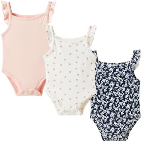 Baby Girls Multi-Pack Sleeveless Bodysuit-100% Cotton Ultra-Soft Breathable for 0-12 Months, Summer/Spring Outfits