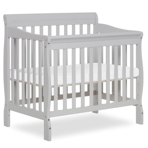Dream On Me Aden 4-in-1 Convertible Mini Baby Crib, GREENGUARD Gold & BSA Certified, Sustainable Pinewood, Non-Toxic Finish, 3 Mattress Heights, Converts to Mini Day & Twin-Size Bed - Grey