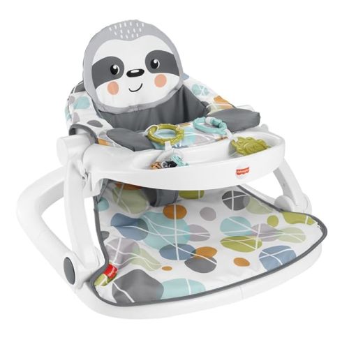 Fisher-Price Portable Baby Chair Sit-Me-Up Floor Seat with Snack Tray, Newborn Sensory Activity Toys & Plush Cute Sloth Washable Pad​