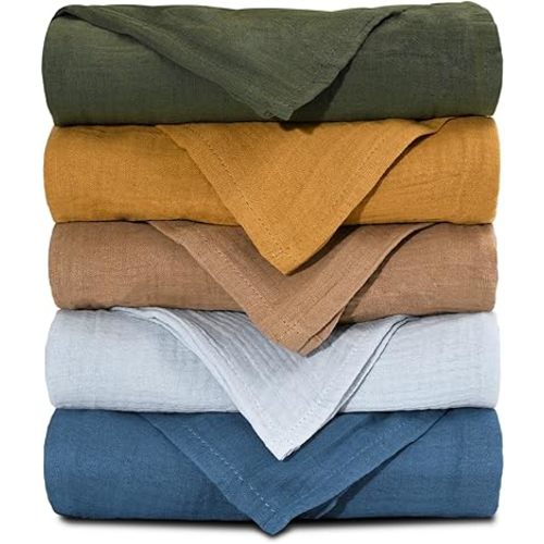 Muslin Receiving Blankets, Neutral Blanket Swaddling for Newborn Boys and Girls, 5 Pack Breathable and Skin-Friendly Swaddle Wrap for Infant Baby (Elegant Colors)