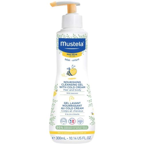 Mustela Baby Nourishing Cleansing Gel – Hair & Body Wash for Dry Skin - with Natural Avocado, Cold Cream & Beeswax - 10.14 fl. oz.