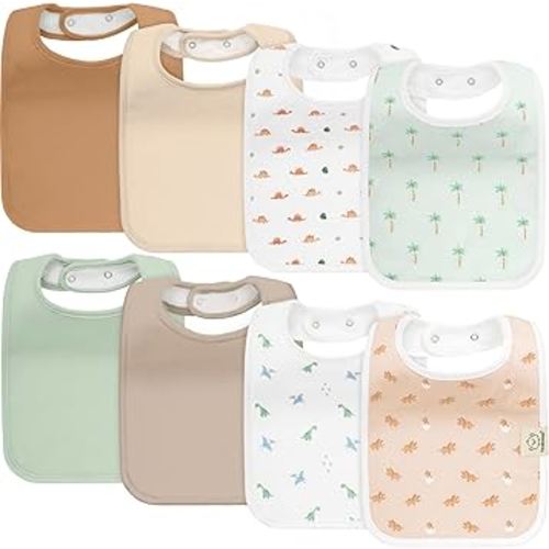 KeaBabies 8-Pack Organic Baby Bibs for Boys, Girls - Super Absorbent Cotton Drool Bibs for Baby Girl & Boy, Teething Toddler, Drooling Newborn, Ultra Soft & Machine Washable (Roarsome)