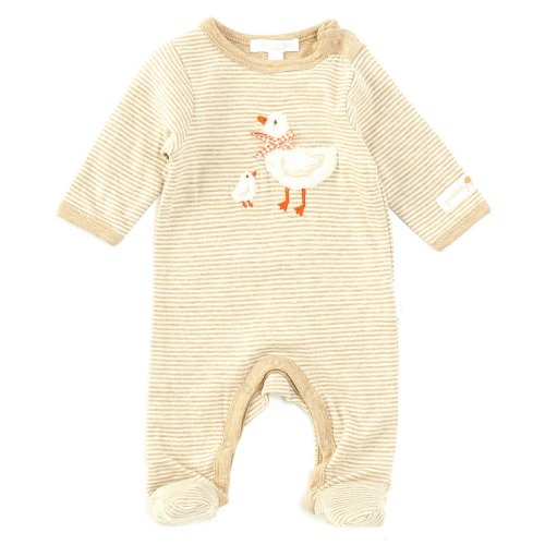 Purebaby Baby Boys Newborn-12 Months Long Sleeve Duck-Applique Mini Stripe Footed Coverall
